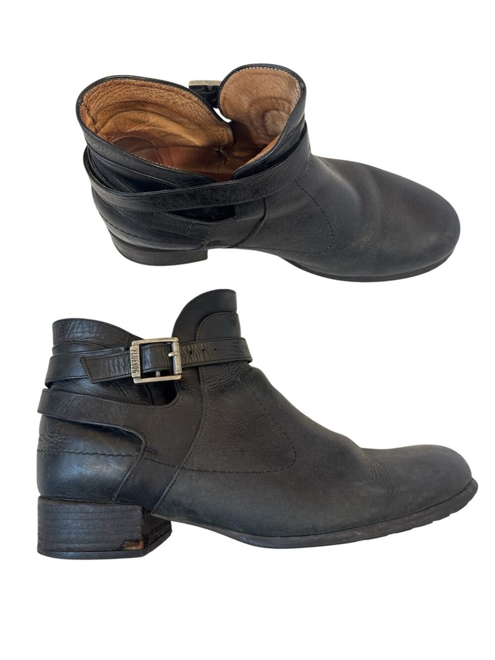 John Fluevog Black Leather Ankle Boots Womens 9 Moto Booties Fall Boho